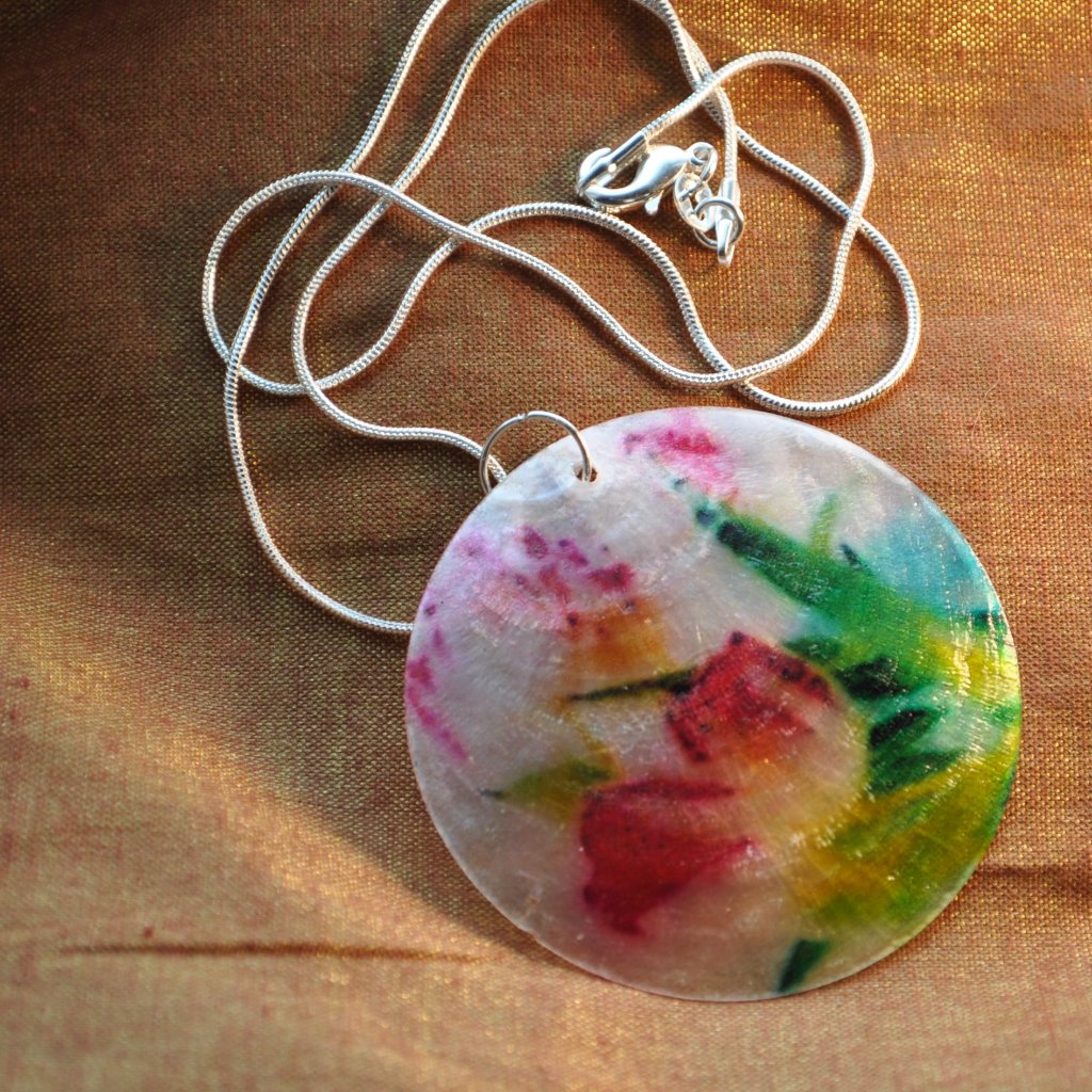 Capiz Shell Focal Pendant 50mm Tulips Color 925 Silver Necklace (W5015)